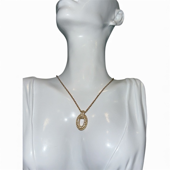 Dior Jewelry - CHRISTIAN DIOR Vintage Oval Crystal Gold Plated Necklace